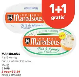 Spar MAREDSOUS fris & romig natuur of met bieslook 150 g aanbieding