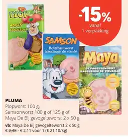Spar PLUMA Maya De Bij gevogelteworst 2 x 50 g aanbieding