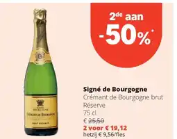 Spar Signé de Bourgogne Crémant de Bourgogne brut Réserve 75 cl aanbieding