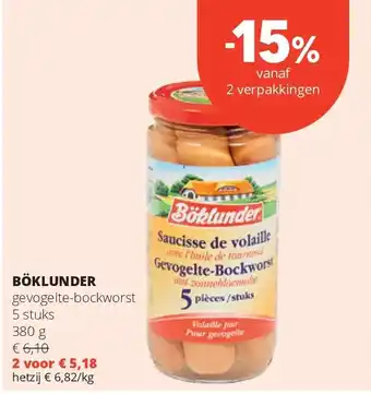 Spar BÖKLUNDER gevogelte-bockworst 5 stuks 380 g aanbieding