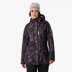 Decathlon Warme en ademende snowboardjas voor dames SNB 100 dessin zwart en roze aanbieding