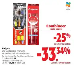 Colruyt Colgate Tandenborstel Zig Zag Charcoal Medium 3 stuks aanbieding