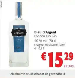 Colruyt Bleu D’Argent London Dry Gin 40 % vol 70 cl aanbieding