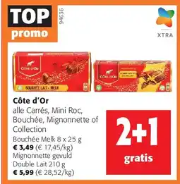 Colruyt Côte d’Or Mignonnette gevuld Double Lait 210 g aanbieding