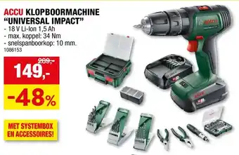 UniversalImpact 18V accu klopboorschroefmachine 18V Li-Ion + 2 accu's + lader + accessoires