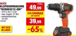 Hubo Black+Decker BCD003C1C-QW accu klopboorschroefmachine 18V Li-Ion + lader aanbieding