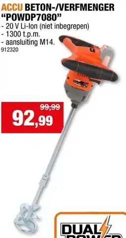 Hubo Powerplus Dual Power POWDP7080 beton- en verfmixer 20V Li-Ion zonder accu aanbieding