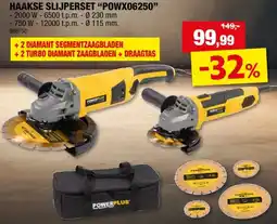 Hubo Powerplus POWX06250 haakse slijper 2000W 230mm + 750W 115mm aanbieding