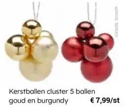 Multi bazar Kerstballen cluster 5 ballen goud en burgundy aanbieding