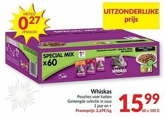 Intermarché Whiskas pouches voor katten gemengde selectie in saus aanbieding