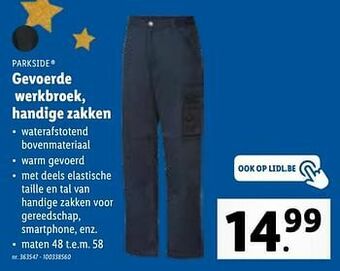 Lidl Gevoerde werkbroek, handige zakken aanbieding