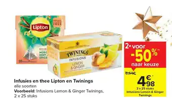 Carrefour Infusies En Thee Lipton En Twining aanbieding