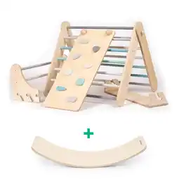 Decathlon Zweedse Muur en Driehoek Klim Set 2in1 met balansbord Montessori, Pastel aanbieding
