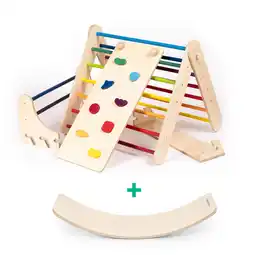 Decathlon Zweedse Muur en Driehoek Klim Set 2in1 met balansbord Montessori, Regenboog aanbieding