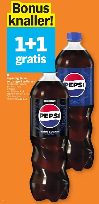 Pepsi regular en zero sugar literflessen