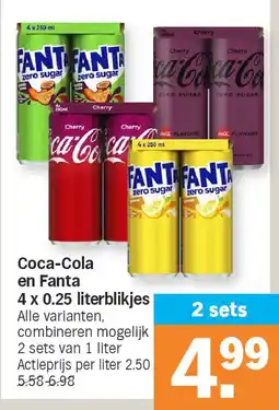 Albert Heijn Coca-Cola en Fanta 4 x 0.25 literblikjes aanbieding