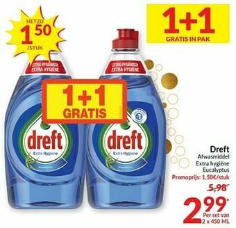 Intermarché Dreft afwasmiddel extra hygiëne eucalyptus aanbieding