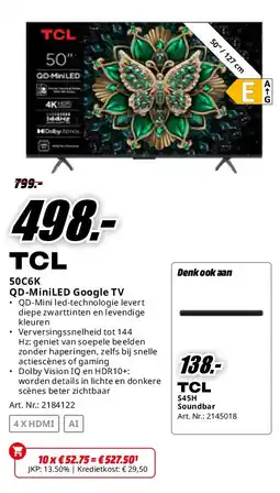 MediaMarkt TCL 50C6K QD-MiniLED Google TV aanbieding