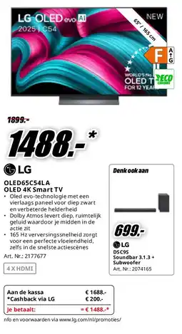 MediaMarkt LG OLED65C54LA OLED 4K Smart TV aanbieding