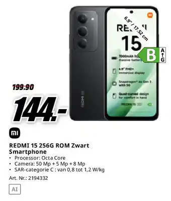 MediaMarkt Mi REDMI 15 256G ROM Zwart Smartphone aanbieding