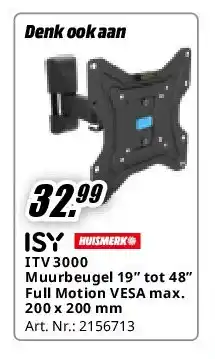 MediaMarkt ISY ITV 3000 Muurbeugel 19” tot 48” Full Motion VESA max. 200 x 200 mm aanbieding