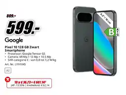 MediaMarkt Google Pixel 10 128 GB Zwart Smartphone aanbieding