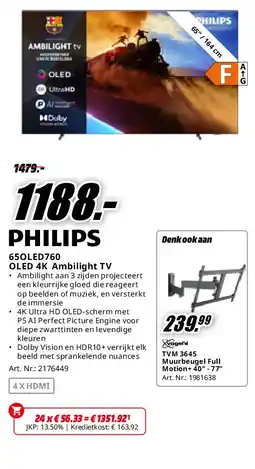 MediaMarkt Philips 65OLED760 OLED 4K Ambilight TV aanbieding