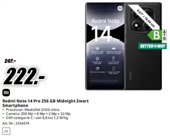 MediaMarkt Mi Redmi Note 14 Pro 256 GB Midnight Zwart Smartphone aanbieding