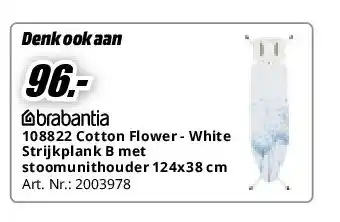 MediaMarkt 108822 Cotton Flower - White Strijkplank B met stoomunithouder 124x38 cm aanbieding