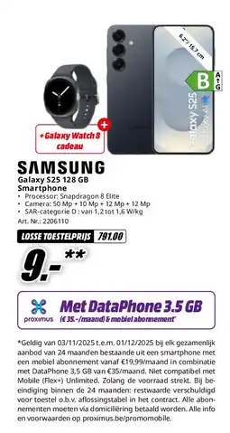 MediaMarkt Samsung Galaxy S25 128 GB Smartphone aanbieding