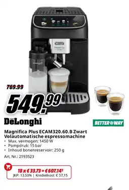 MediaMarkt DeLonghi Magnifica Plus ECAM320.60.B Zwart Volautomatische espressomachine aanbieding