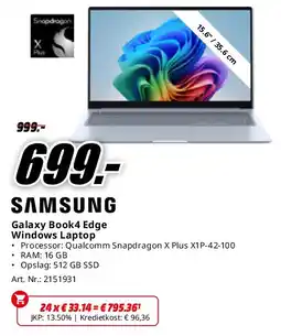 MediaMarkt Samsung Galaxy Book4 Edge Windows Laptop aanbieding