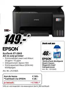 MediaMarkt Epson EcoTank ET-2865 All-in-one printer aanbieding