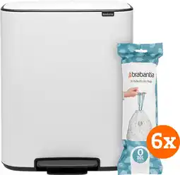 Coolblue Brabantia Bo Pedal Bin 2 x 30 Litres White + Sacs Poubelle (120 stuks) aanbieding