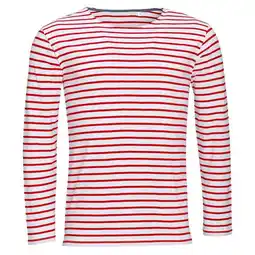 Decathlon Heren Marine Gestreept Tshirt met Lange Mouwen (Wit/rood) aanbieding