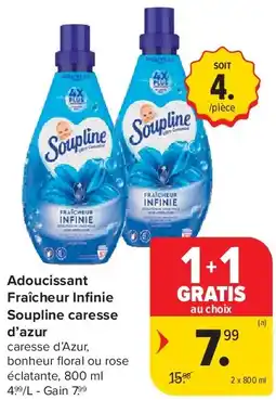 Carrefour Adoucissant Fraîcheur Infi nie Soupline caresse d’azur aanbieding