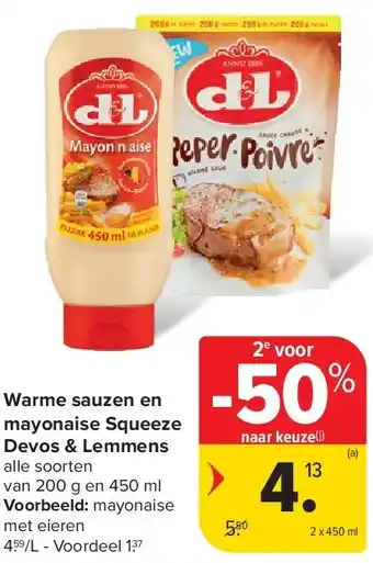 Carrefour Warme sauzen en mayonaise Squeeze Devos & Lemmens aanbieding