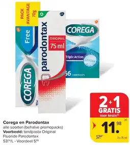 Carrefour Corega en Parodontax aanbieding