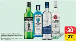 Carrefour Wodka Eristo , rum Bacardi, gin Bombay of whisky William Lawson’s aanbieding