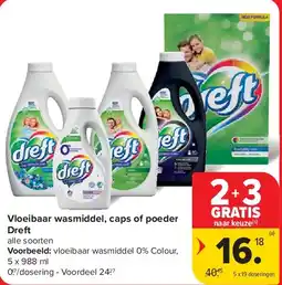 Carrefour Vloeibaar wasmiddel, caps of poeder Dreft aanbieding