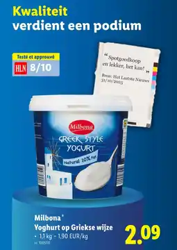 Lidl Milbona Yoghurt op Griekse wijze aanbieding