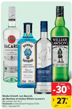 Carrefour Wodka Eristoff , rum Bacardi, gin Bombay of whisky William Lawson’s aanbieding