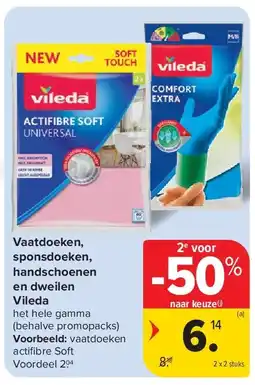 Carrefour Vaatdoeken, sponsdoeken, handschoenen en dweilen Vileda aanbieding