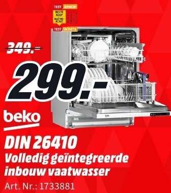 MediaMarkt Beko DIN 26410 Volledig geintegreerde inbouw vaatwasser aanbieding