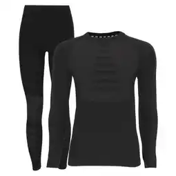 Decathlon STAPP Heat Thermoset Heren Merino Wol - Thermoshirt + Thermolegging - Zwart aanbieding