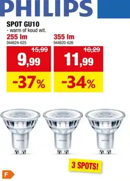 Hubo Philips LED spot GU10 4,6W koud wit 3 stuks aanbieding