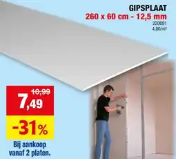 Hubo Knauf gipsplaat AK 12,5mm 260x60 cm aanbieding