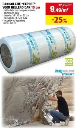 Hubo Knauf Insulation Expert dakisolatie glaswol spijkerflens 590x60x15 cm R3,75 3,54m² aanbieding