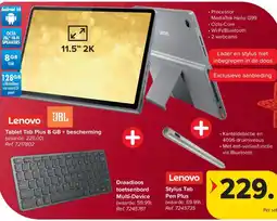 Carrefour Lenovo Tablet Tab Plus 8 GB + bescherming + Draadloos toetsenbord Multi-Device + Stylus Tab Pen plus aanbieding