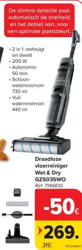 Carrefour Rowenta Draadloze vloerreiniger Wet & Dry GZ5035WO aanbieding